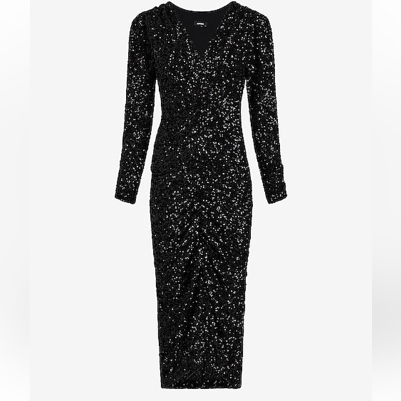 Express NWT black midi sequin formal gown dress long sleeve - Picture 1 of 15